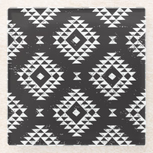 Dessous-de-verre En Verre Navajo Géométrique : Tribal Blanc Noir.