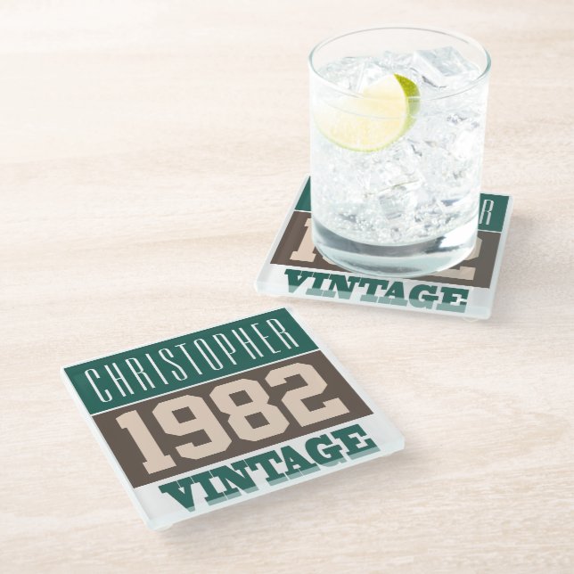 Dessous-de-verre En Verre Né en 1982, Cadeau personnalisé (Incliné)