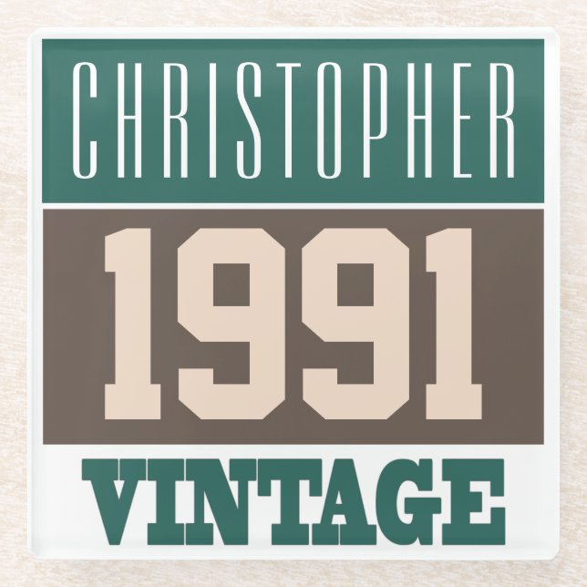 Dessous-de-verre En Verre Né en 1991 avec Nom chrétien sur un (Devant)