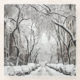 Dessous-de-verre En Verre Neige urbaine de Noël à Brooklyn NY