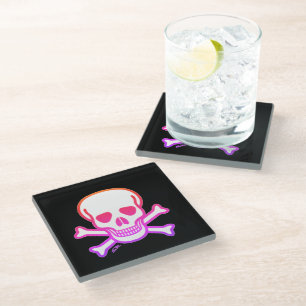 Dessous-de-verre En Verre Neon Crâne n Bones blanc dessous de verre en verr