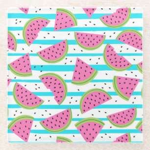 Dessous-de-verre En Verre Neon Watermelon sur Stripes Motif