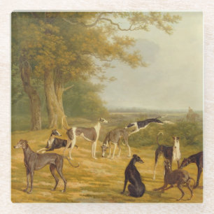 Dessous-de-verre En Verre Neuf lévriers dans un paysage (huile sur la toile