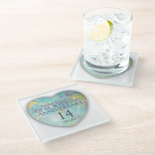 Dessous-de-verre En Verre Noces d'opale 14 ans de mariage Cœur en verre