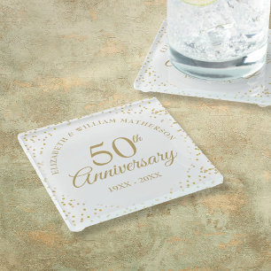 Dessous-de-verre En Verre Noces d'or Confettis de poussière d'or