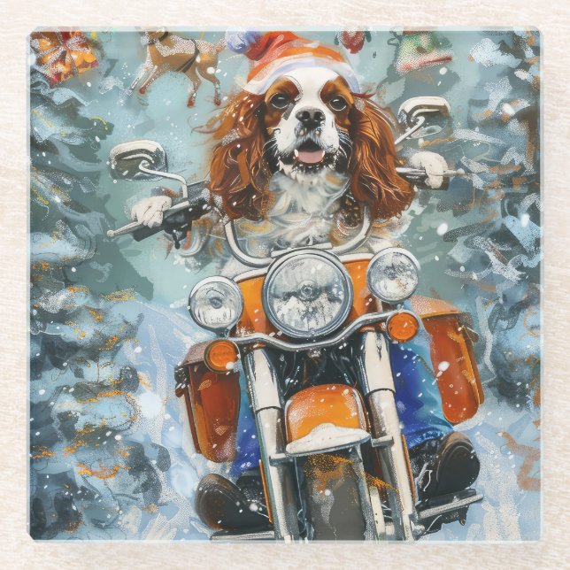 Dessous-de-verre En Verre Noël Cavalier King Charles Spaniel (Devant)