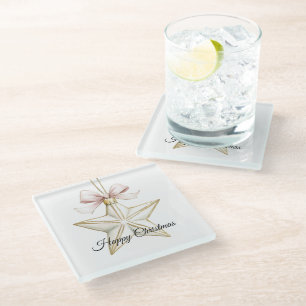 Dessous-de-verre En Verre Noël Chic Rose White Bow Star