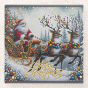Dessous-de-verre En Verre Noël classique/Vintage Père Noël & rennes