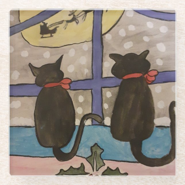 Dessous-de-verre En Verre Noël de chat noir (Devant)