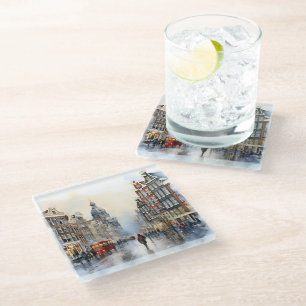 DESSOUS-DE-VERRE EN VERRE NOËL DE COULEUR D'EAU EN SCÈNE DE NEIGE AMSTERDAM