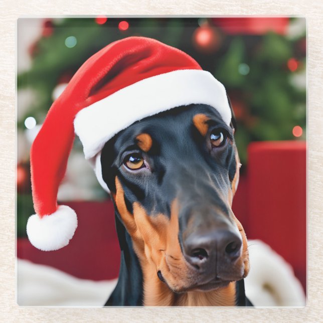 Dessous-de-verre En Verre Noël Doberman (Devant)