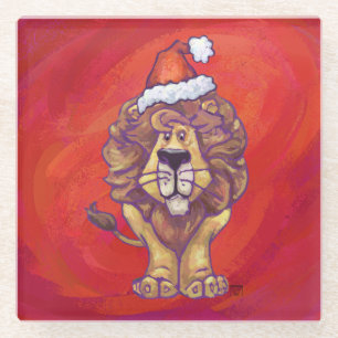 Dessous-de-verre En Verre Noël du lion en rouge