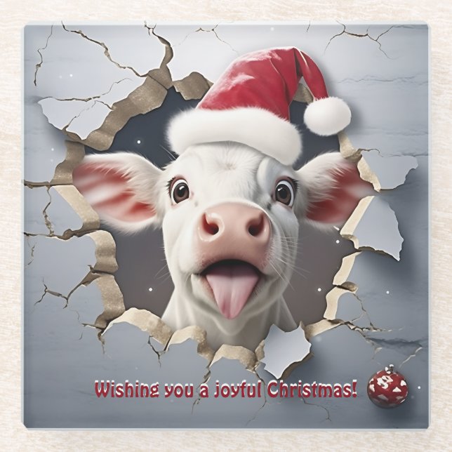 Dessous-de-verre En Verre Noël du veau en 3D (Devant)