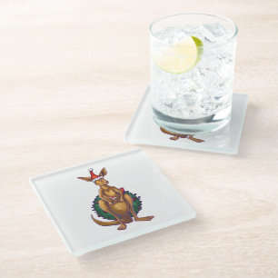 Dessous-de-verre En Verre Noël Kangaroo sur le dos vert peint