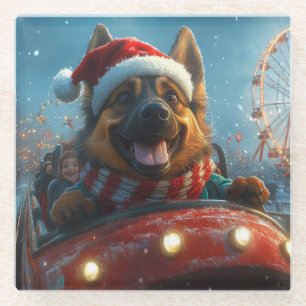 Dessous-de-verre En Verre Noël Montagnes Russes Chien de Berger Belge