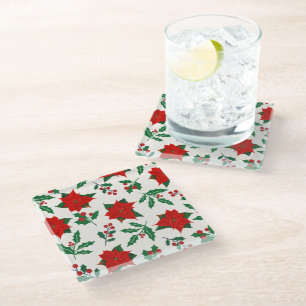 Dessous-de-verre En Verre Noël Poinsettia & Holly Floral Dessous de verre