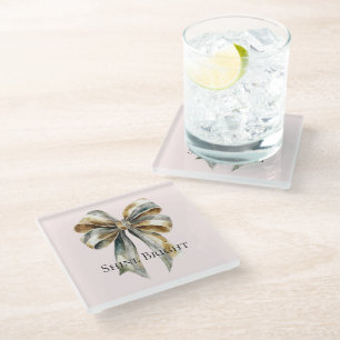 Dessous-de-verre En Verre Noel rose rose Russe Vert Bow or
