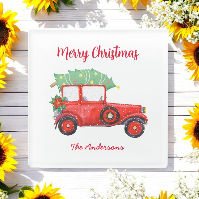 Dessous-de-verre En Verre Noël Rouge Blanc Fête Noël (Créateur téléchargé)