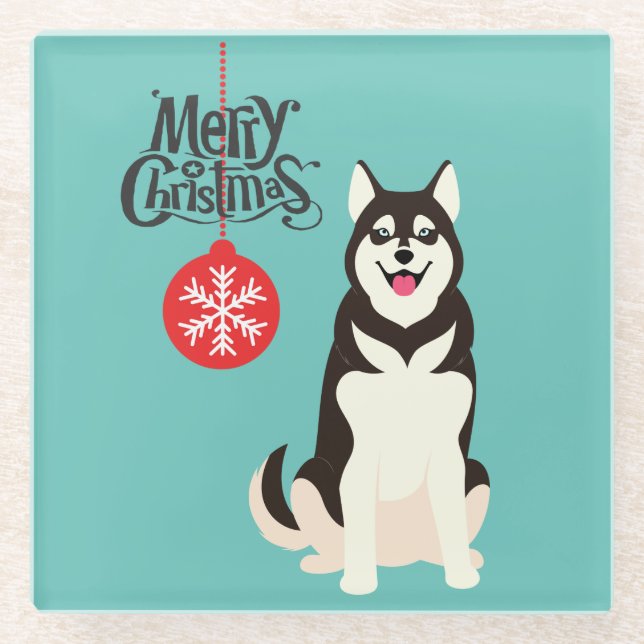 Dessous-de-verre En Verre Noël sibérien Husky (Devant)