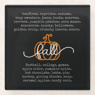 Dessous-de-verre En Verre Noir Bonjour Automne Définition Mots Citrouille Au
