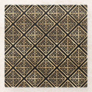 DESSOUS-DE-VERRE EN VERRE NOIR & OR IRLANDAIS NŒUDS ET CROIX CELTIQUES