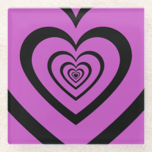 Dessous-de-verre En Verre Noir violet Hypnotique Motif d'amour du coeur