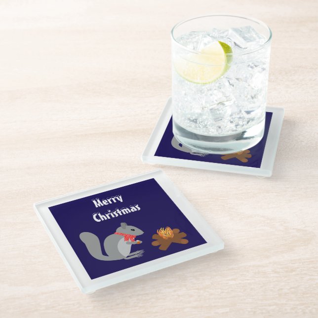 Dessous-de-verre En Verre Noisettes grillées d'écureuils de Noël sur feu de  (Incliné)