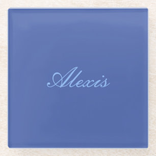 Dessous-de-verre En Verre Nom Calligraphie Script Simple Bleu