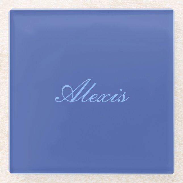 Dessous-de-verre En Verre Nom Calligraphie Script Simple Bleu (Devant)
