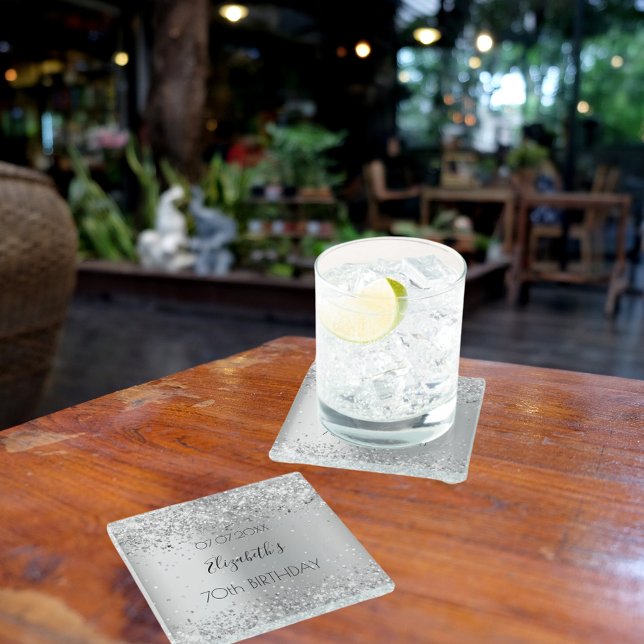 Dessous-de-verre En Verre Nom d'argent élégant anniversaire (Créateur téléchargé)