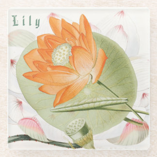Dessous-de-verre En Verre Nom d'art spirituel de lotus de nénuphar vintage