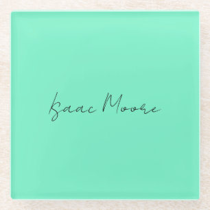 Dessous-de-verre En Verre Nom de calligraphie de script bleu vert élégant