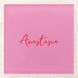 Dessous-de-verre En Verre Nom de calligraphie professionnelle rose personnal