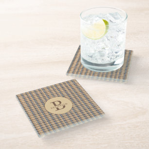 Dessous-de-verre En Verre Nom de famille monogramme de Tartan Plaid