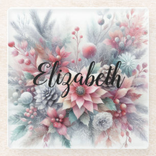Dessous-de-verre En Verre Nom du monogramme Aquarelle florale de Noël
