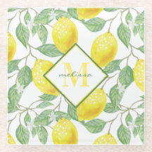 Nom du Motif citron et monogramme aquarelle