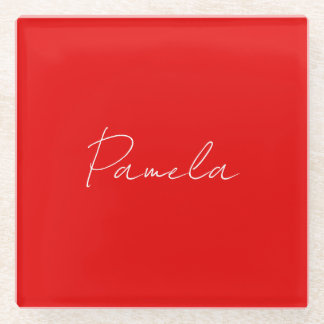 Dessous-de-verre En Verre Nom élégant Minimaliste classique rouge chaud