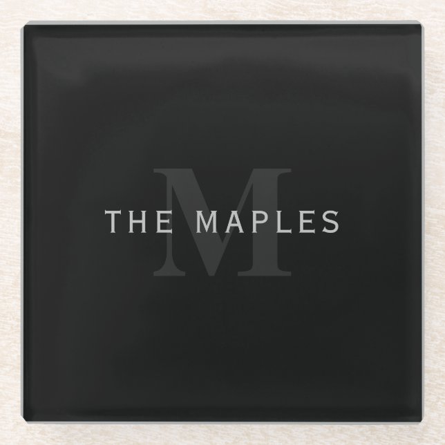 Dessous-de-verre En Verre Nom et monogramme modernes | Gris et noir (Devant)