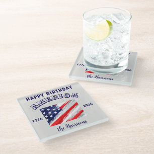 Dessous-de-verre En Verre Nom Joyeux Anniversaire Amérique Drapeau USA Ru