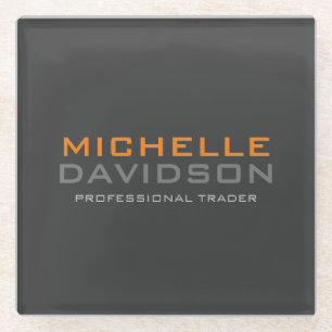 Dessous-de-verre En Verre Nom minimaliste du texte gris orange moderne