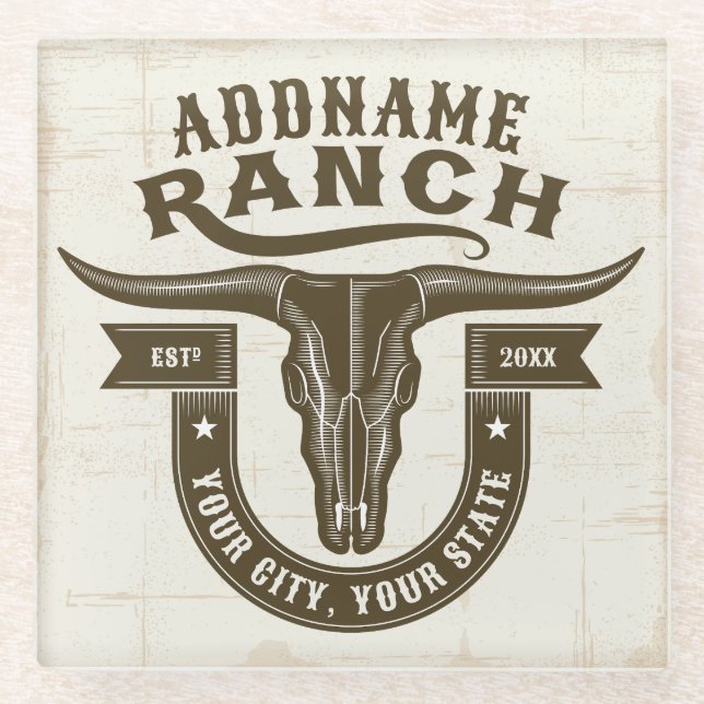 Dessous-de-verre En Verre NOM personnalisé Bull Steer Skull Western Ranch (Devant)