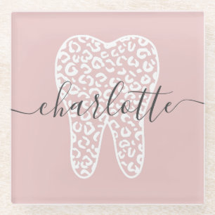 Dessous-de-verre En Verre Nom personnalisé Dental Empreinte de léopard Doth