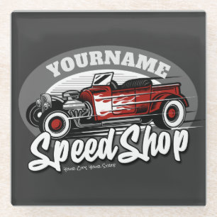 Dessous-de-verre En Verre Nom personnalisé Rockabilly Roadster Speed Shop Ga