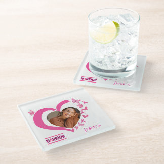 Dessous-de-verre En Verre Nom photo du guerrier du cancer du sein moderne