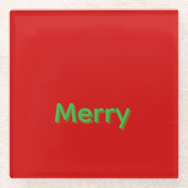 Dessous-de-verre En Verre Nom vert joyeux sur fond rouge (Devant)