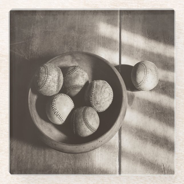 Dessous-de-verre En Verre Nostalgie du baseball - Baseballs (Devant)