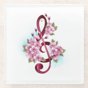 Dessous-de-verre En Verre notes de clé de sol musicales avec fleurs de Sakur