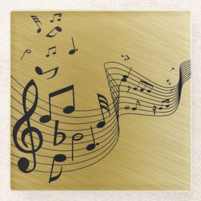 Dessous-de-verre En Verre Notes de musique dorées brossées  (Devant)