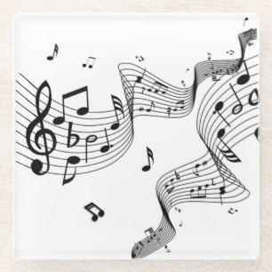 Dessous-de-verre En Verre Notes de musique fantaisie sur fond blanc