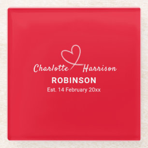 Dessous-de-verre En Verre Nouveau marié Couples Mariage Date Personnalisée